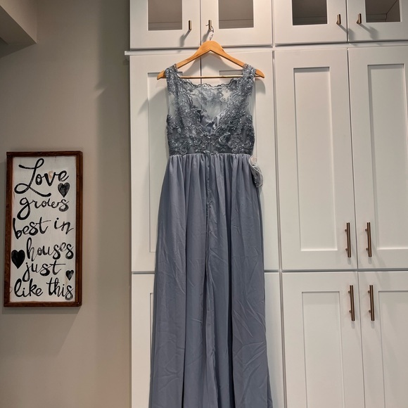 Azazie Dusty Blue Chiffon Dress - Picture 1 of 5